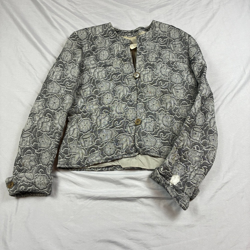 Giorgio Armani Blazer Women 42 Black White Floral Jacquard Wool Silk Italy 80s